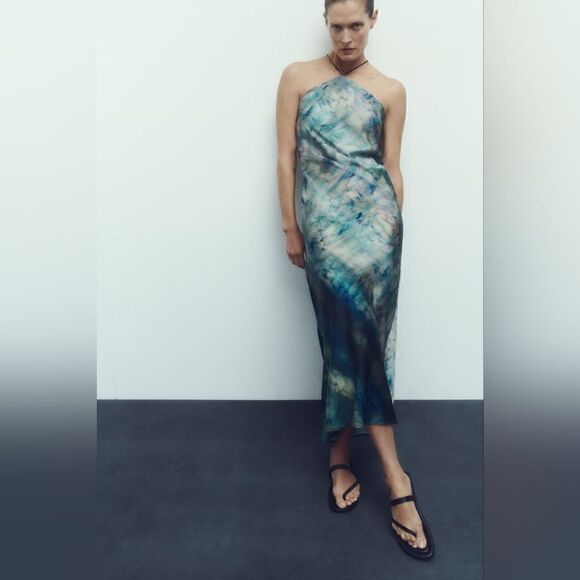 ZARA TIE-DYE PRINT HALTER SLIP DRESS - Picture 7 of 16